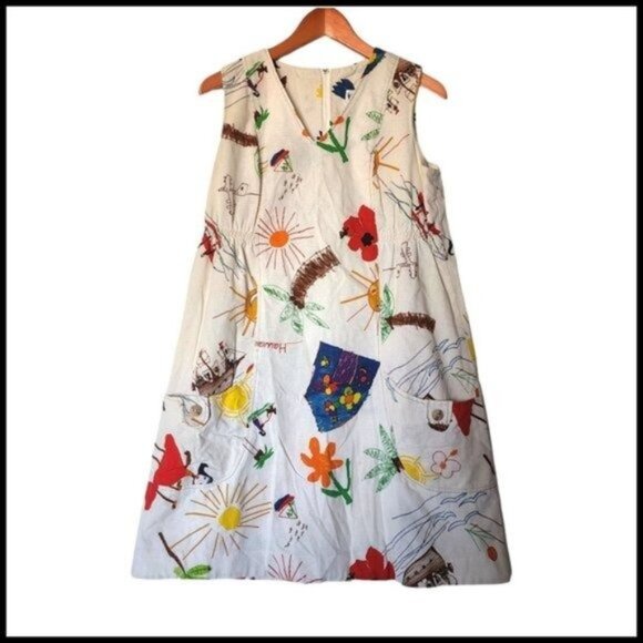 Vintage‎ Jori California Dress A Line Pockets Kids Drawing Unique Hawaii L Large